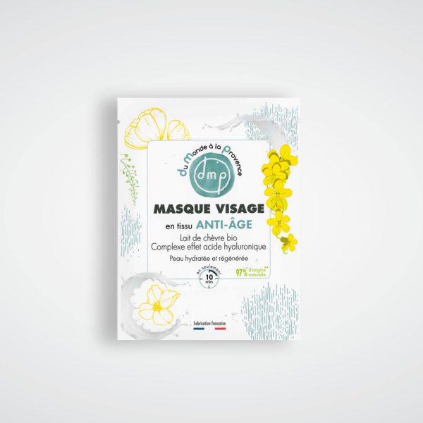 Masque visage en tissu Anti-âge et Hydratant au Lait de chèvre bio et complexe effet acide hyaluronique végétal