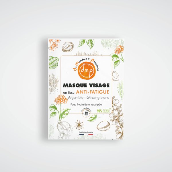 Masque visage en tissu Anti-Fatigue et Hydratant à l'Argan BIO et Ginseng blanc - 20 ml