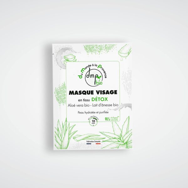 Masque visage en tissu Détox et Hydratant au Lait d'Ânesse BIO, Aloe vera BIO et Moringa - 20ml