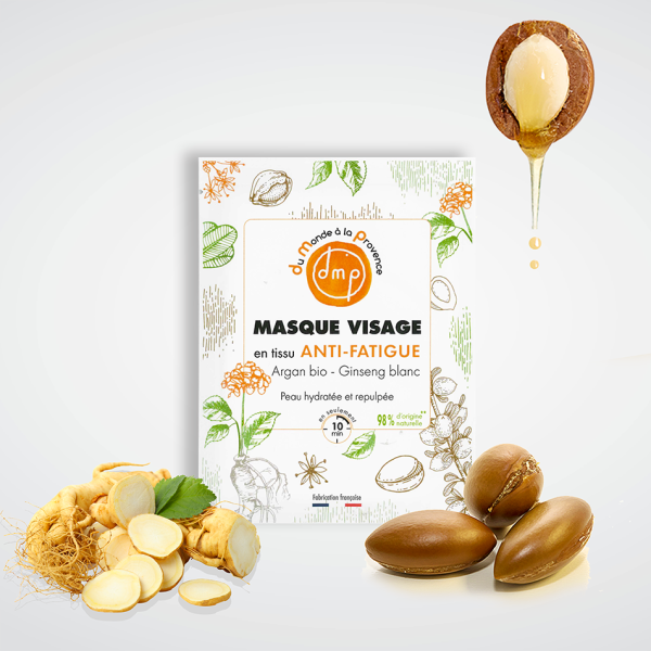 Masque visage en tissu Anti-Fatigue et Hydratant à l'Argan BIO et Ginseng blanc - 20 ml – Image 2