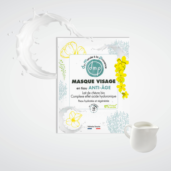 Masque visage en tissu Anti-âge et Hydratant au Lait de chèvre bio et complexe effet acide hyaluronique végétal – Image 2