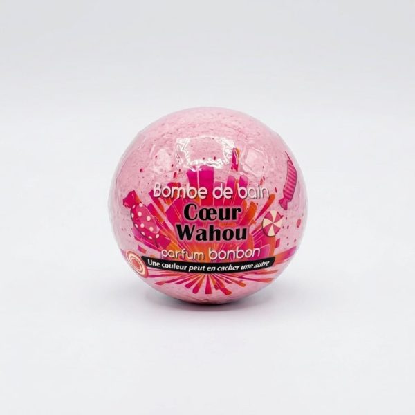 Bombe de bain sphérique rose Cœur Wahou parfum Bonbon dmp Du Monde à la Provence.